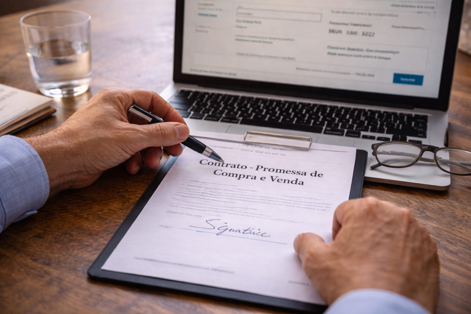 Buyer signing a Contrato-Promessa de Compra e Venda (CPCV) in Portugal