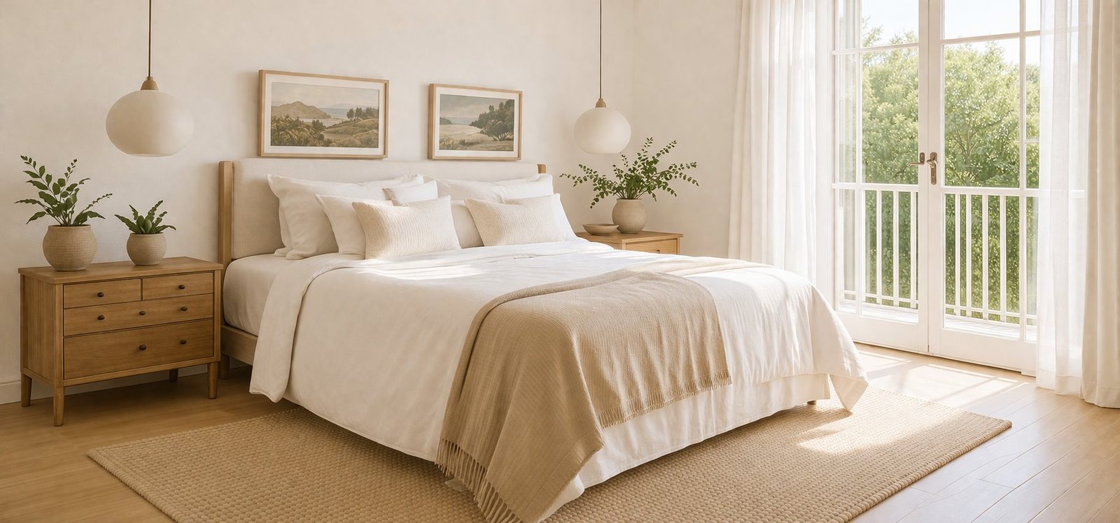 Clean, bright, modern bedroom in a contemporary Portuguese apartment &mdash; the new-build aesthetic that many international buyers find reassuring