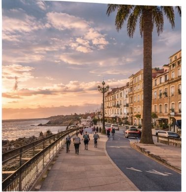 Foz do Douro coastal promenade in Porto with palm trees and sea view