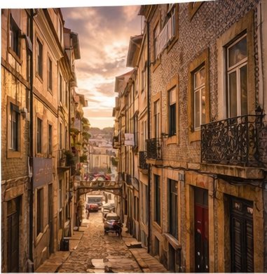 Historic centre of Porto &mdash; Ribeira adjacent &mdash; with characterful alleys at sunset