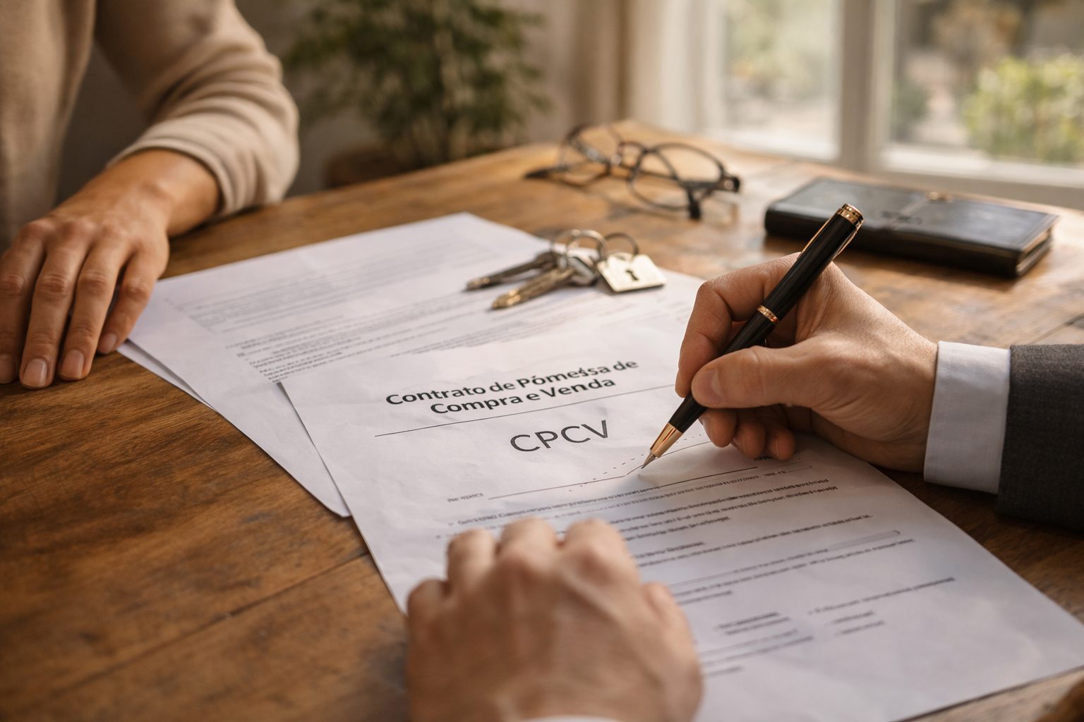 Newly purchased Portuguese apartment on moving day, sunlit balcony doors open to a view of terracotta rooftops