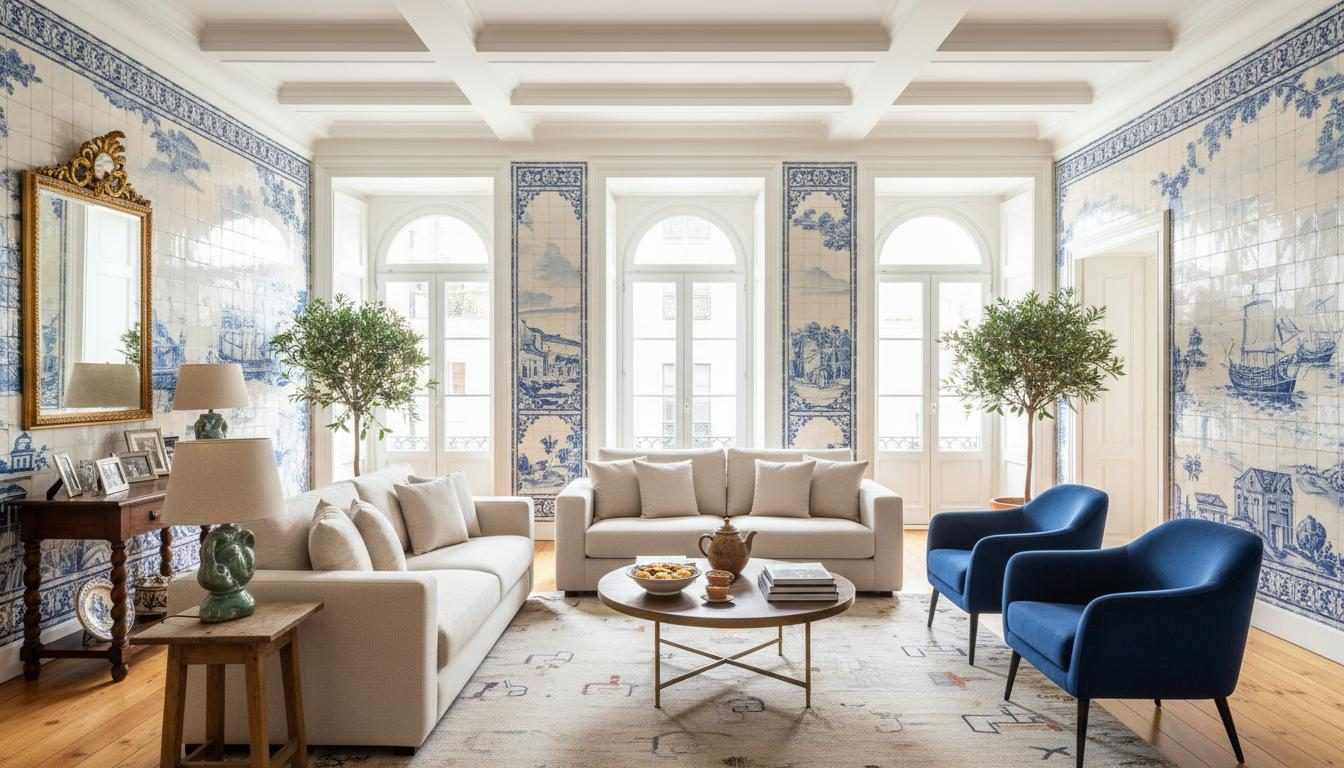Beautiful Portuguese interior with azulejo tile walls